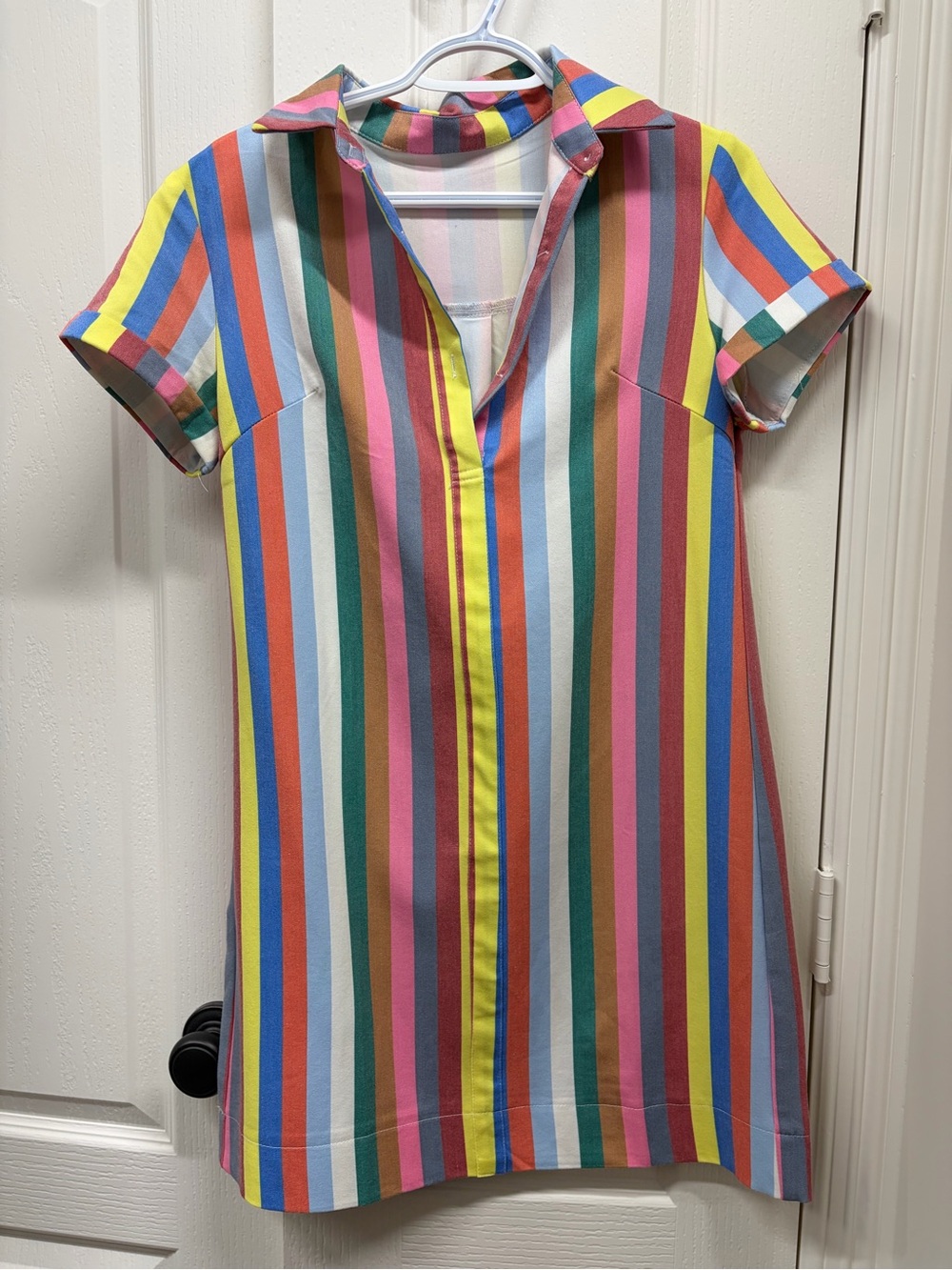 Bright Multi-Color Vertical Stripe Short Sleeve Dress